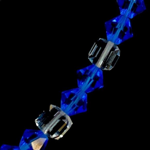 Austria Blue crystal + clear square crystal vintage sparkling necklace - Picture 3 of 8